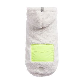 Super Soft Sherpa Fleece Hoodie w/ Contrast Neon Pocket - Off White (Color: White, size: 2XS)