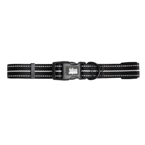 Durable Nylon Reflective Dog Collar w/ White Contrast Stitching - Black